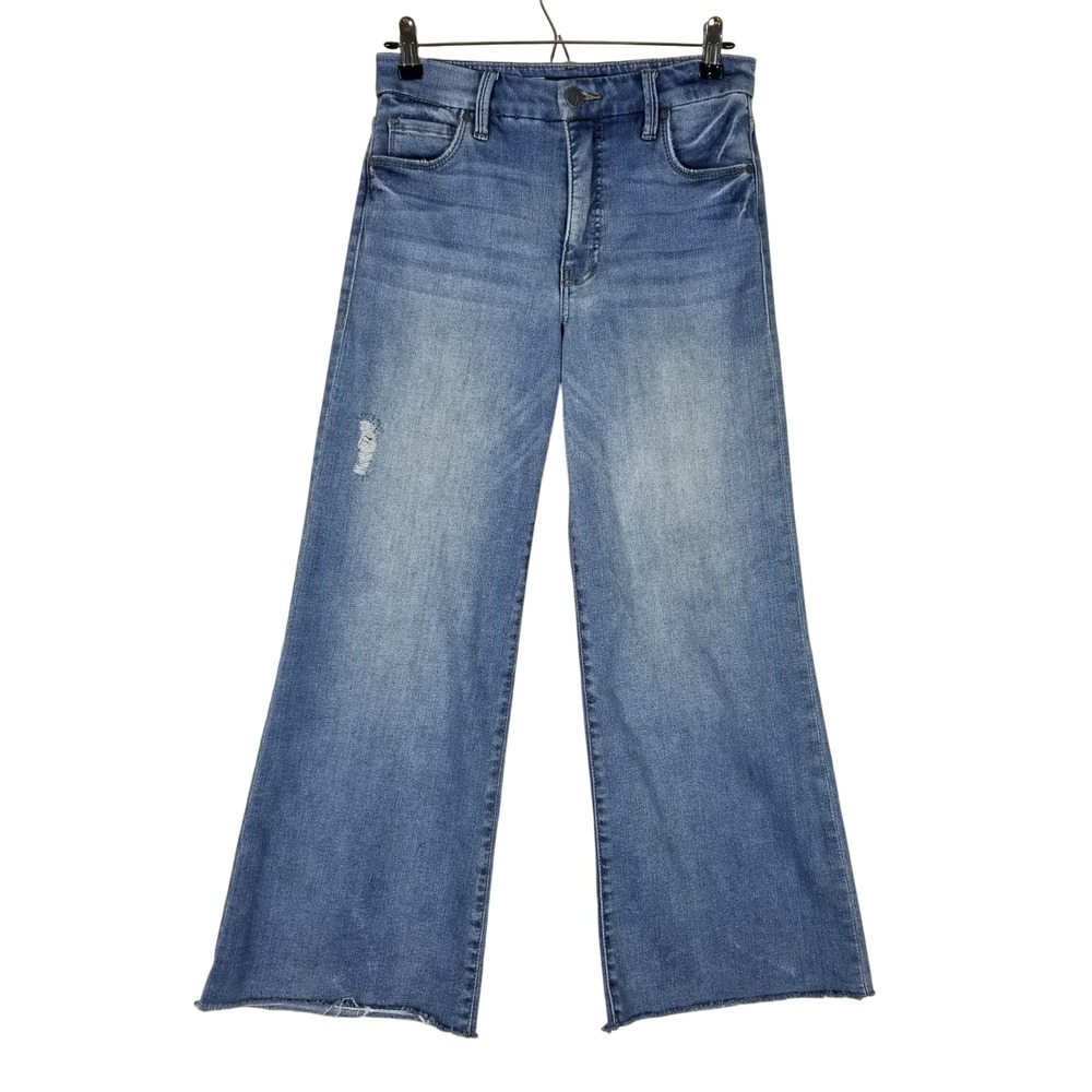KUT from the Kloth Meg Wide Leg Jeans Women 2 Blue High Rise Raw Hem Distressed